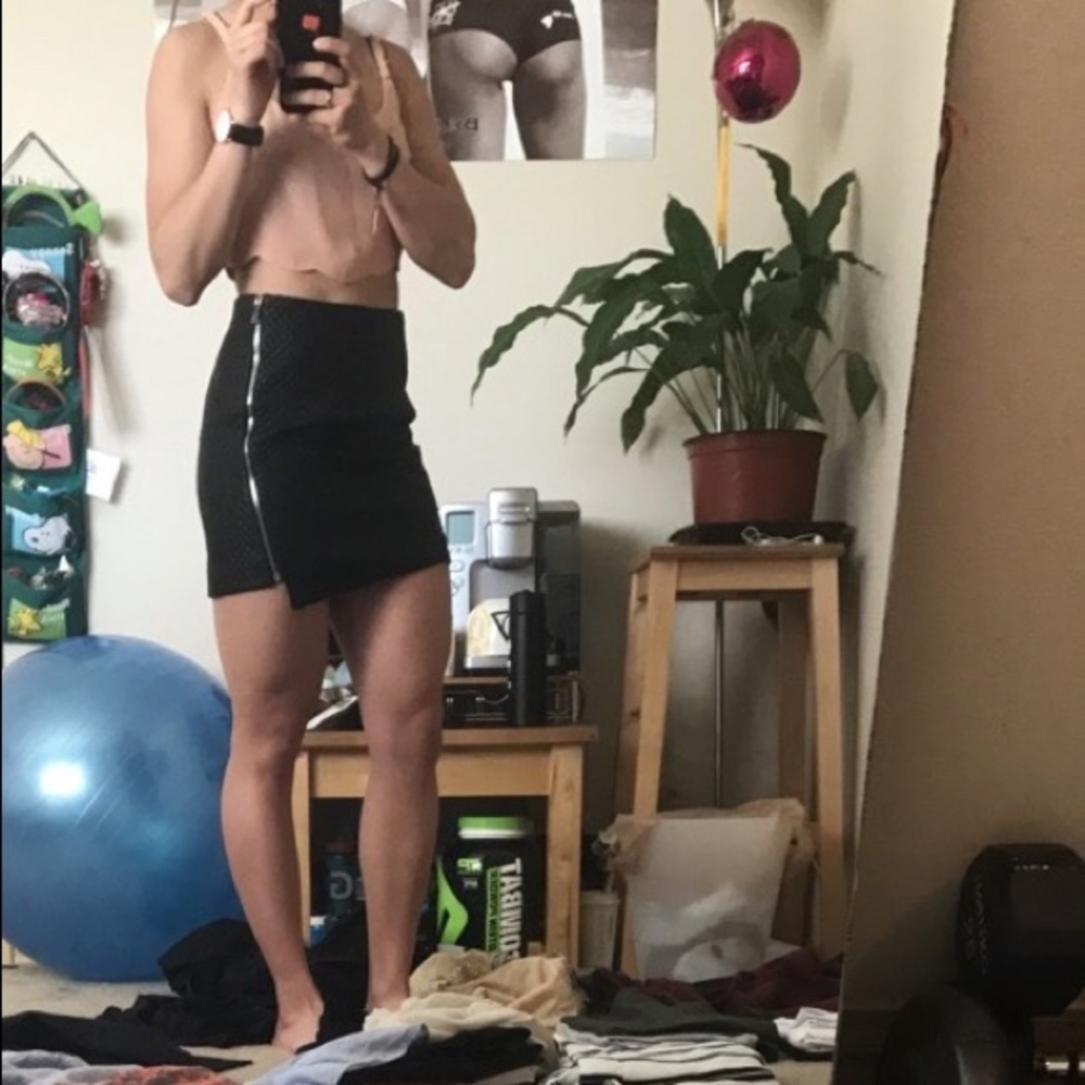 Vegan leather asymmetrical mini skirt